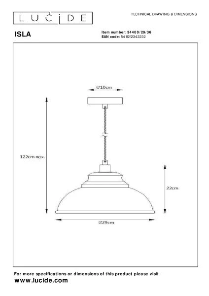 Lucide ISLA - Pendant light - Ø 29 cm - 1xE14 - Grey - technical